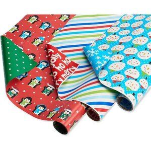 Reversible Kids Christmas Wrapping Paper Rolls,Red, Blue,Green Holiday Gift Wrap